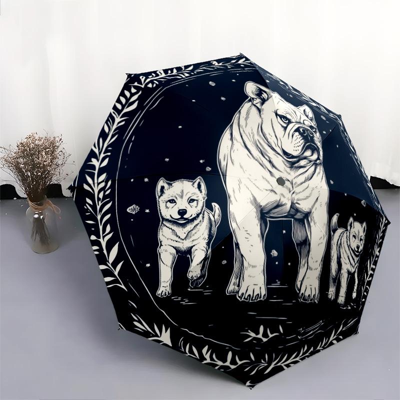 Bulldog  pattern, automatic folding umbrella, portable and foldable design, 8 ribs, a Christmas or birthday gift.