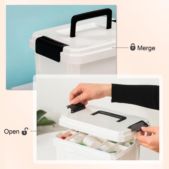 Medicine Storage Case Empty Box with Adjustable Multi-compartment Tier Lockable Lid First Aid Family Medication Organizer