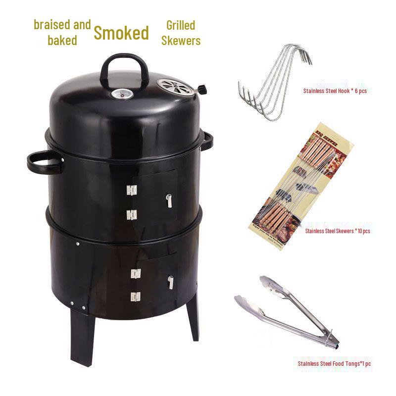 Double-layer Multi-functional Charcoal Smoker Oven for Roasting, Stewing, Grilling, and Smoking Meat & Sweet Potatoes