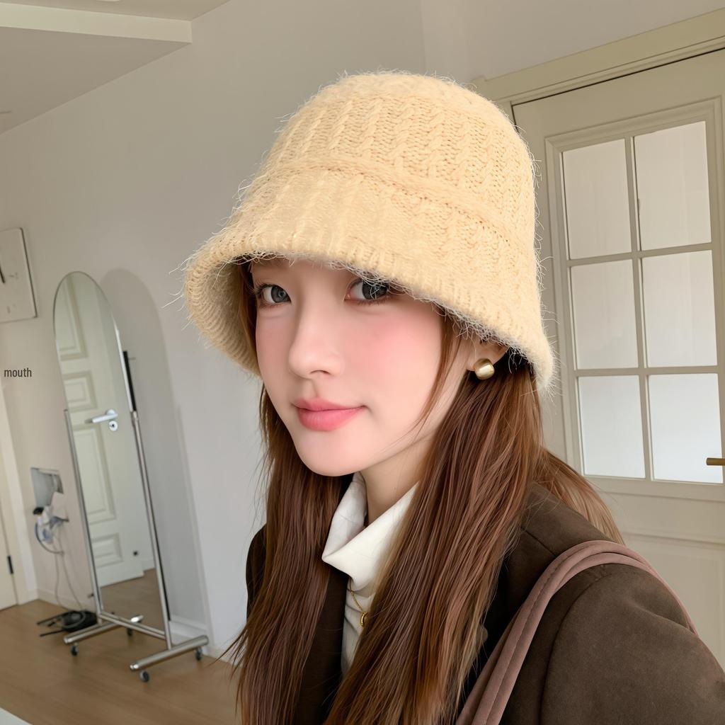 Korean Style Lambswool Bucket Hat - Warm Autumn/Winter Fisherman Cap for Women