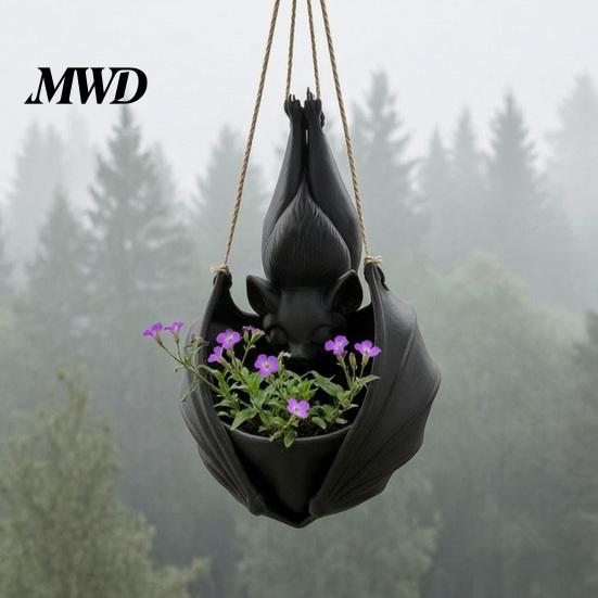 Alternative Gardening Supplies Hanging Bat Plant Pot, Halloween Shaped Planter, 3D Printed Gothic Outdoor Decorations Flower Holder for Indoor