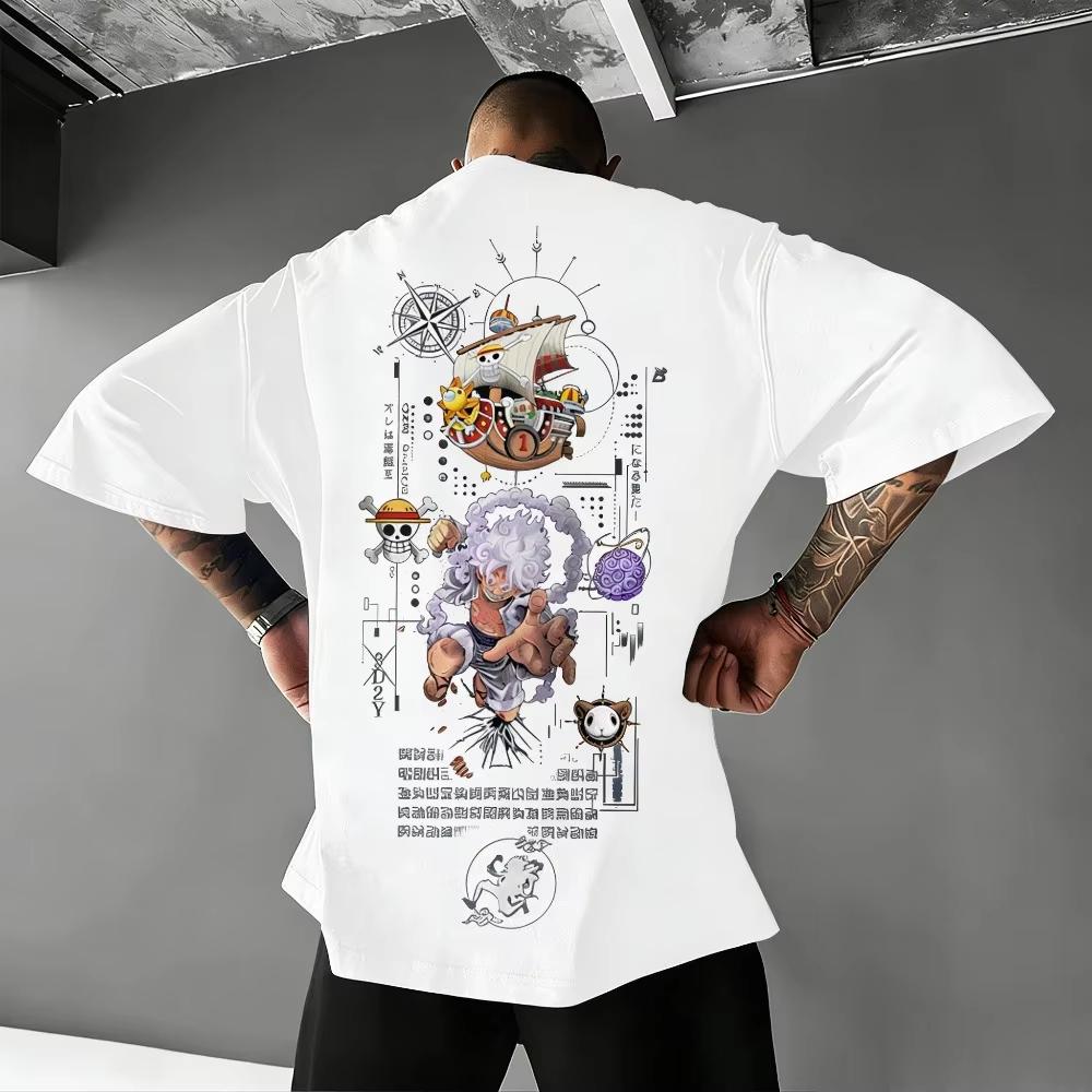 2026 New Hot Selling Summer Oversized Crew Neck Family T-shirt, Unisex With One Piece Luffy Gear Five Print T-Shirt 4XL
