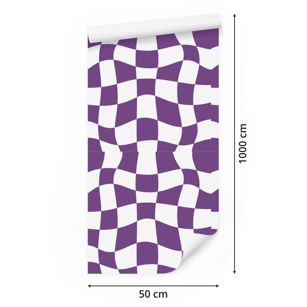 Wallpaper Casual Checkerboard Purple, White and Light Gray 50x1000