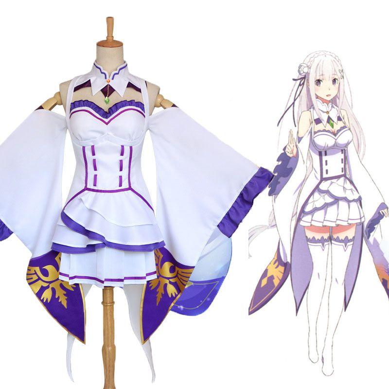 Rezero Kara Hajimeru Isekai Seikatsu Emilia Elf Cosplay Costume Complete Set