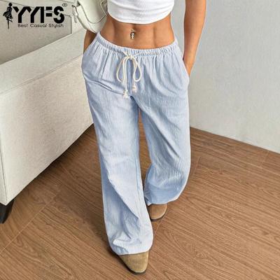 Women's Fashion Casual Stripe Print High Waist Trousers Pants & Capris