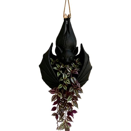 Fledermaus-Form Hängepflanzer Pflanztopf, Kreativer Gothic-Pflanzer, Halloween-Spinnen-Topf Dekorative Behälter für Hängepflanzen, Innen Außen Dekor Flügel 1pc black