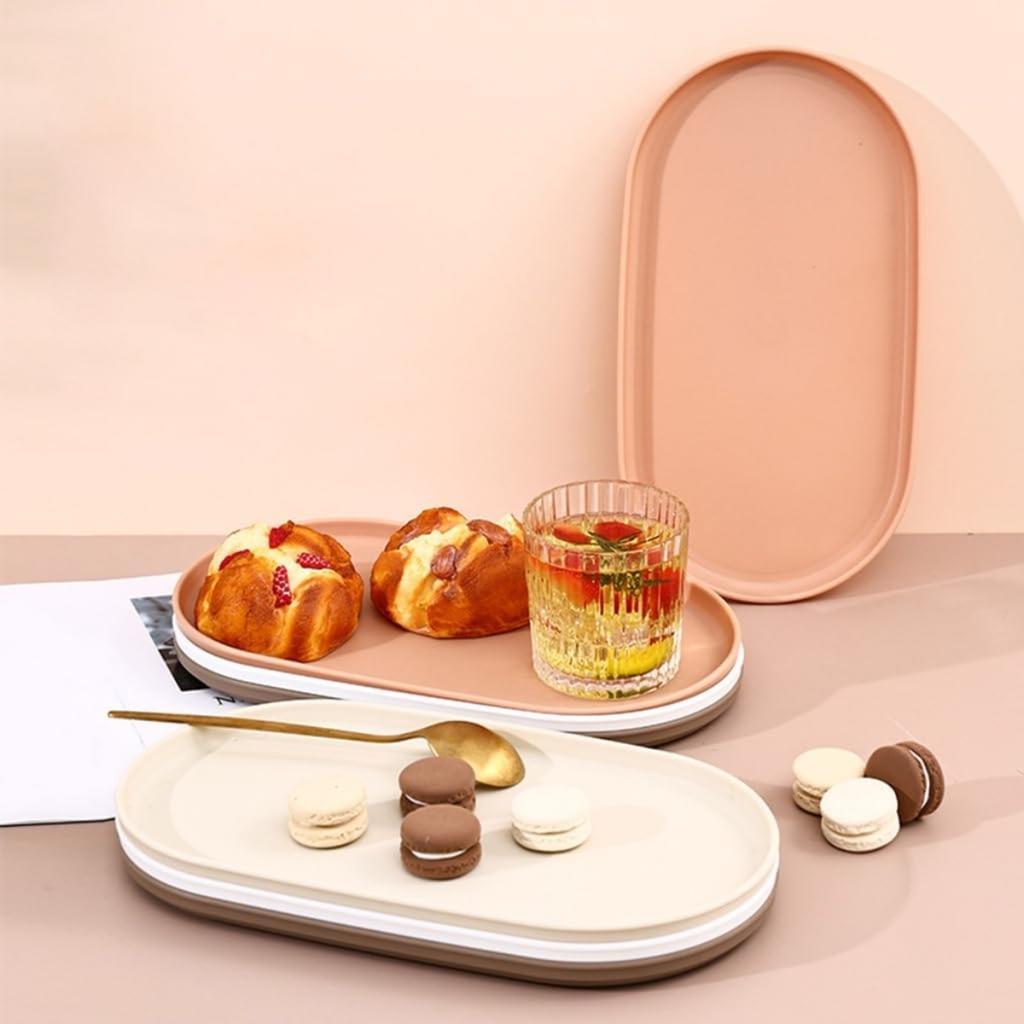 Oval Plastic Serving Tray Colourful Food Platter for Party Entertaining Snack Dessert Coffee Table Small Set Home