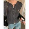 College Twist Gray Cardigan Embroidered Small V-neck Slim-fit Knitted Sweater Women's Short Look Thin
