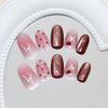 Three-dimensional cat's eye wine red love blush silver bow temperament white European and American style removable nail art pieces 30 pieces