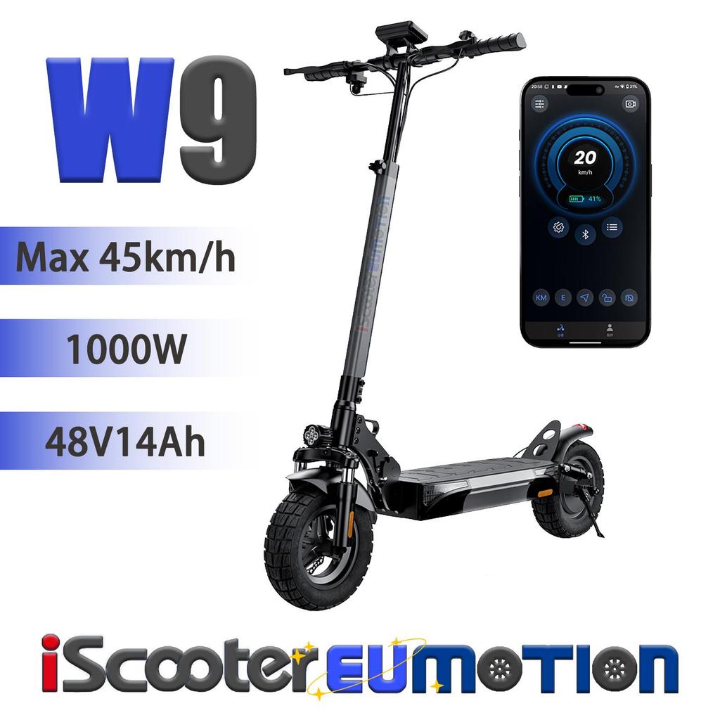 iScooter W9 Universal City E-Scooter with APP Control, 1000W, 48V14Ah, 4 Gear, 45km Range, Disc Brakes, Full Suspenison Foldable Electric Scooter