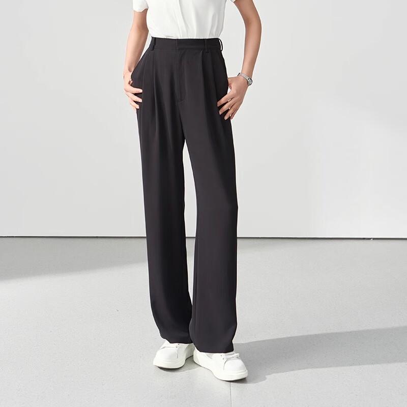 Women's Black Straight Wide-Leg Business Suit Pants