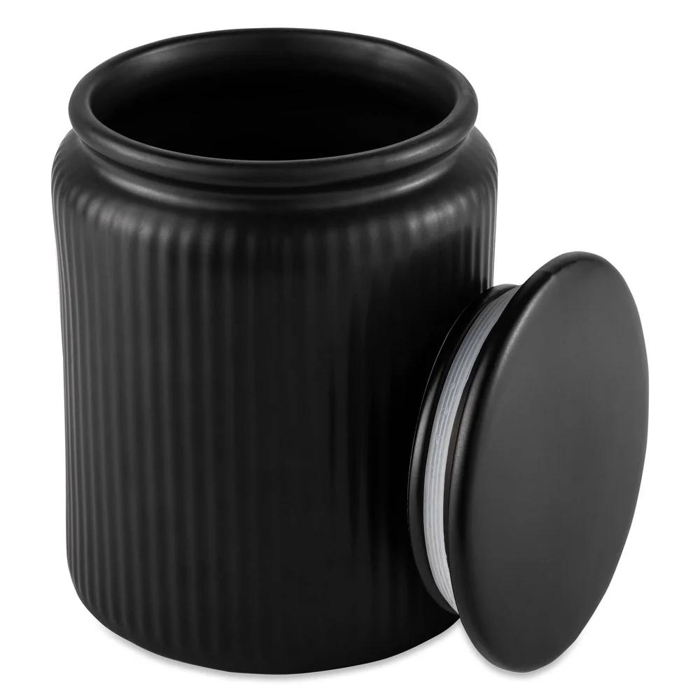 Large Ceramic Kitchen Storage Jar Airtight Ribbed Food Storage Container Coffee Tea Sugar Snacks Countertop Organization