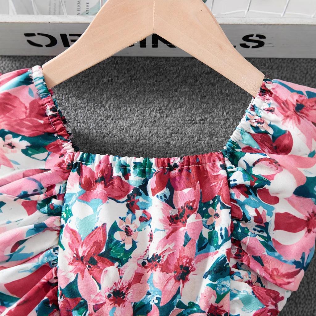 Kids Fashion Flower Print Romper Summer Girls Fashion Casual Romper