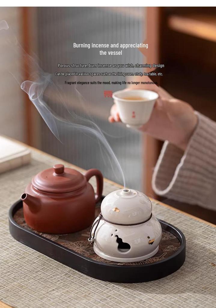 Zen Style Ceramic Gourd Incense Burner for Coil and Agarwood Incense, Home Tea Ceremony Burner