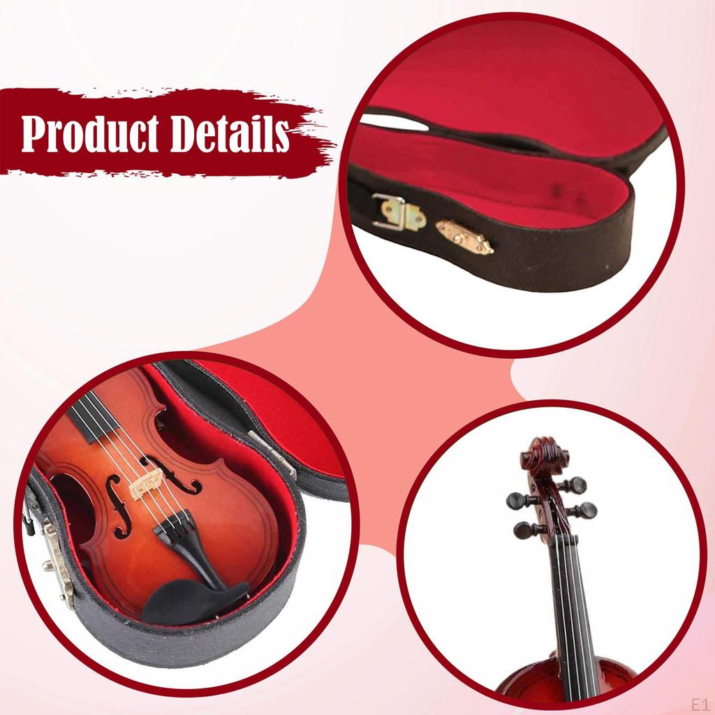 Wooden Miniature Violin Model Display Ornament Birthday Gift Dollhouse Accessories for Fireplace
