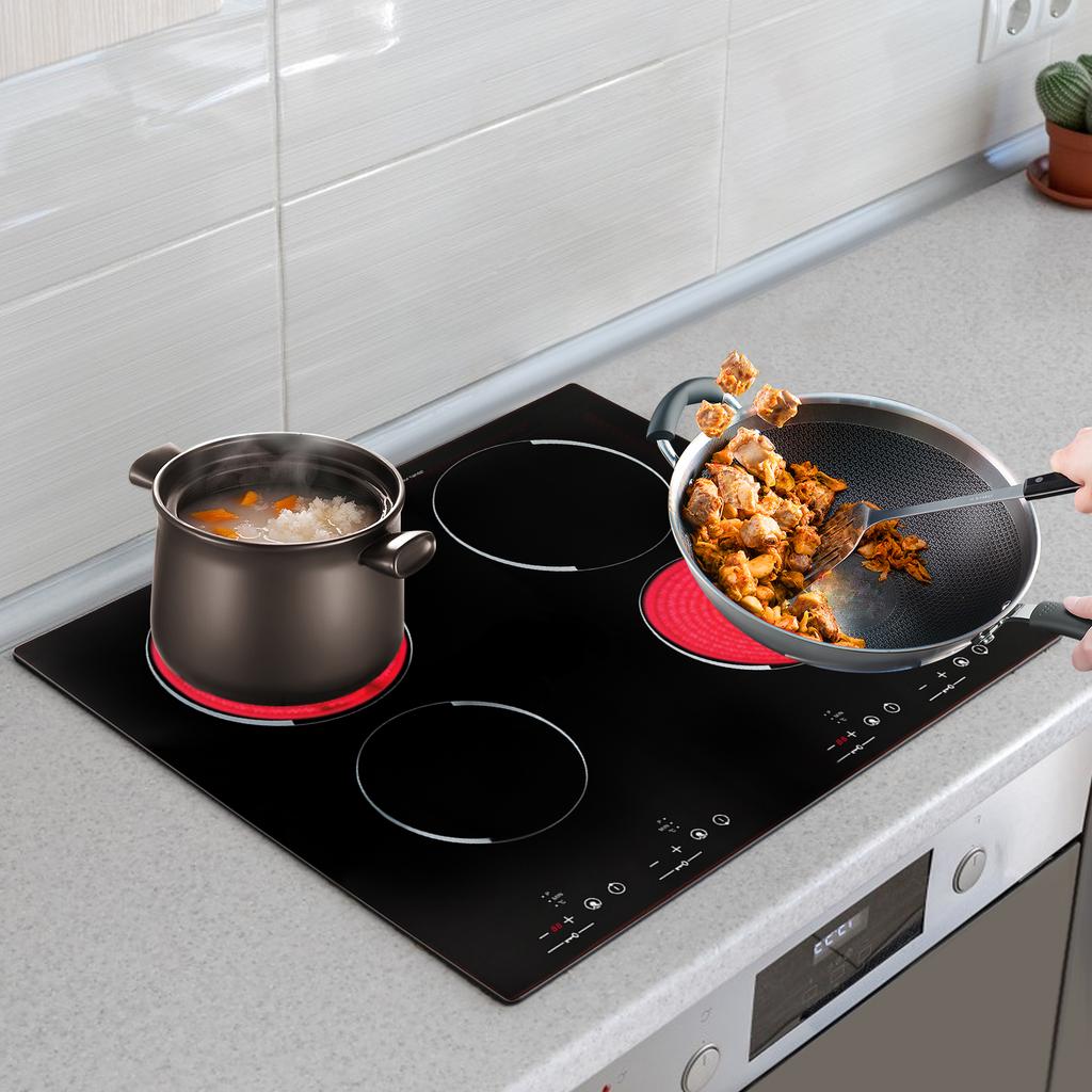4 Burner Electric Cooktop 110v 24 Inch Electric Stove Countertop & Built-in, Plug-in Electric Cooktop with 9 Power Levels,3000W