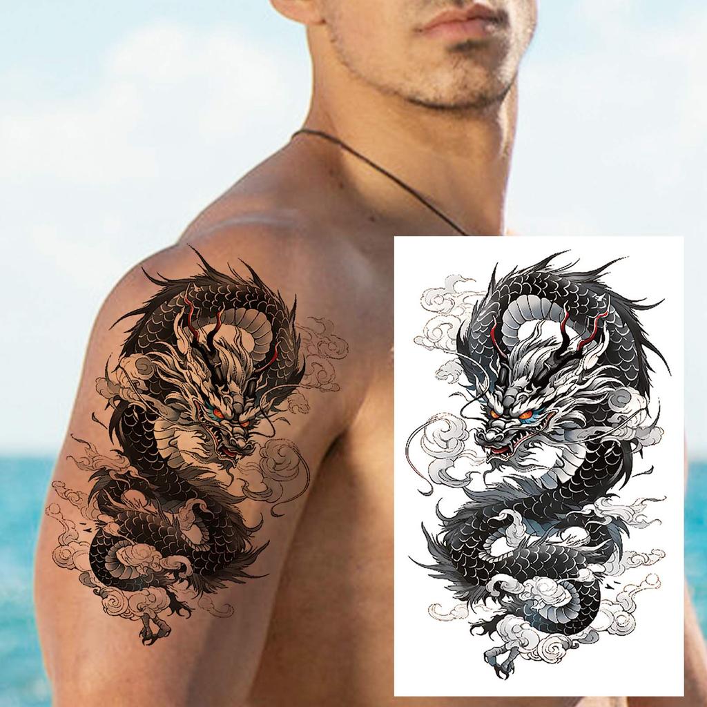 1 Sheet Realistic Fake Dragon Temporary Tattoos For Women Men Adults Arm Sleeve Waterproof Body Art Tattoo Sticker Disposable