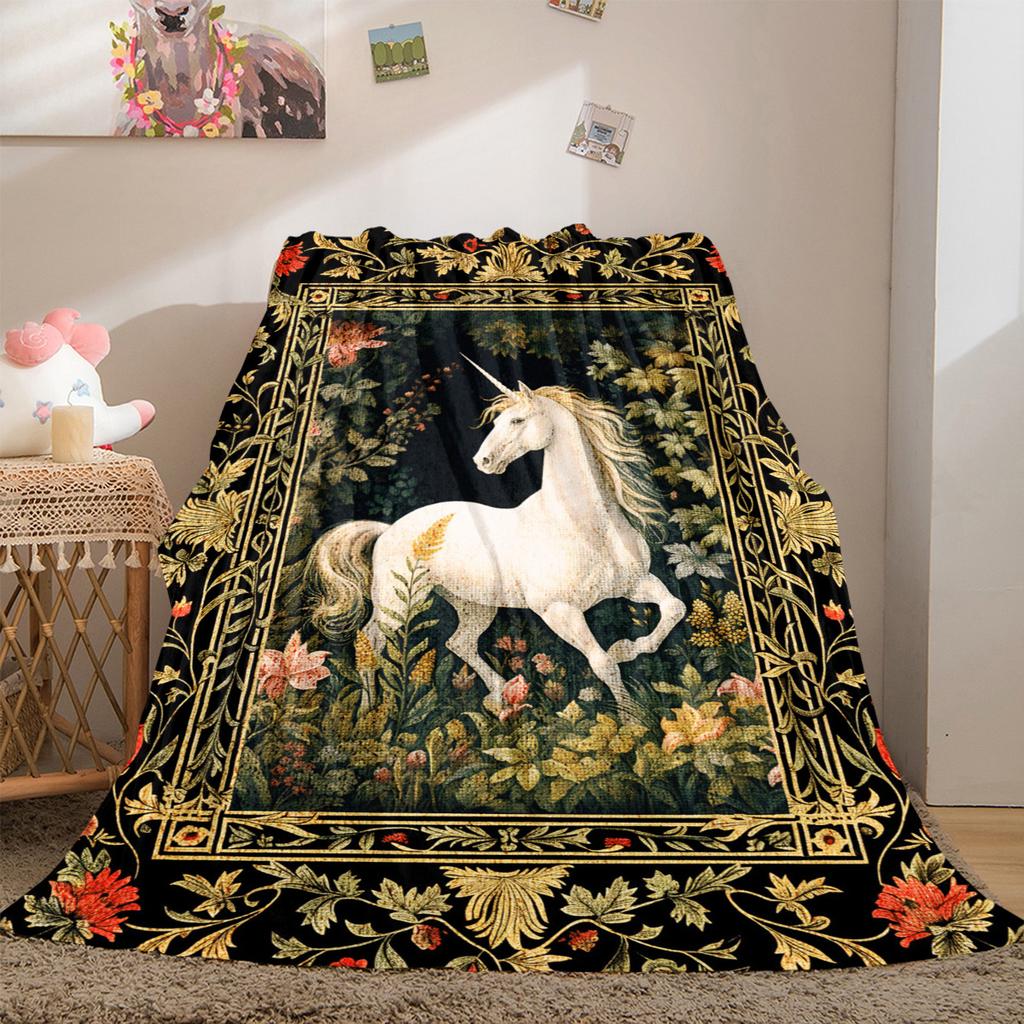 1pc Medieval fairy tale aesthetics unicorn blanket, al season lightweigh Poster blanket home office outdoor nap multifunc Poster blanketional blanket