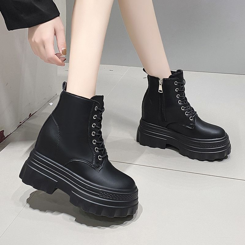 Martin Boots Women's Muffin Small Chelsea Short Boots Versatile Thick Sole Inner Height Increase British Style Thin Spring and Autumn Single Boots