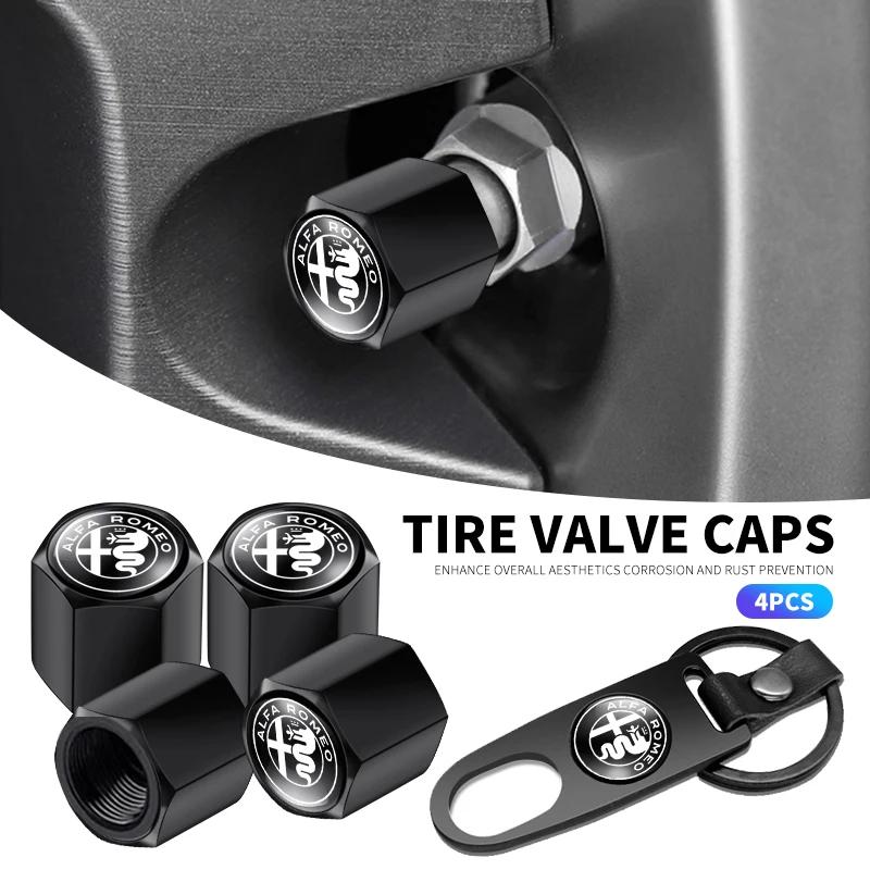 Car Accessories Metal Wheel Tire Valve Caps With Wrench Keychain For Alfa Romeo Giulietta Mito Giulia Stelvio Brera 147 156