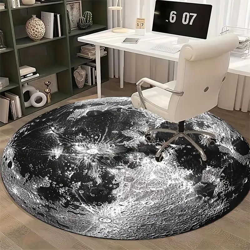 Crystal Velvet carpet2D Flat Print Not 3D Doormat 1pc, Creative Black and White Moon Pattern Printed Round Decorative Mat,