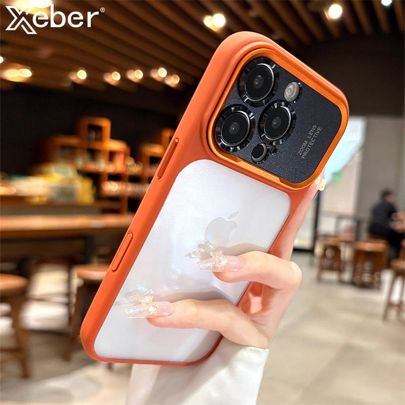 Luxury Frosted Frame Armor Transparent Phone Case For iPhone 17 16 15 14 Pro Max Matte Metal Lens Protection Acrylic Back Cover
