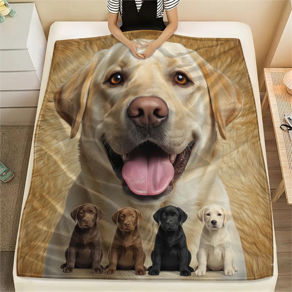 1Pc Labrador Dogs Print Flannel Blanket, High quality Comfortable for All Seasons, Home Decor, Warmth and Comfort, Perfect for Gifts