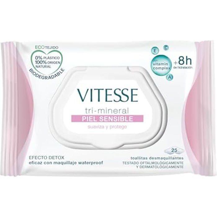 Lingettes démaquillantes - VITESSE - Tri-mineral - 25 unités - Peau sensible - Unisexes