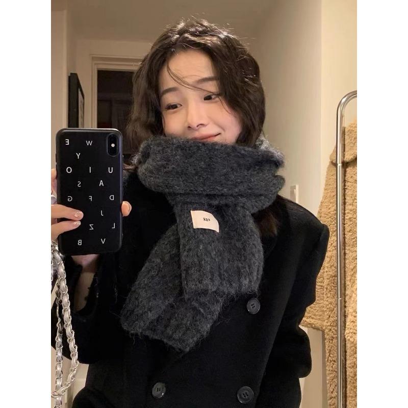 Wind Containing Wool Purple Scarf Girls Autumn and Winter White Wool Warm Thickened Student Scarf