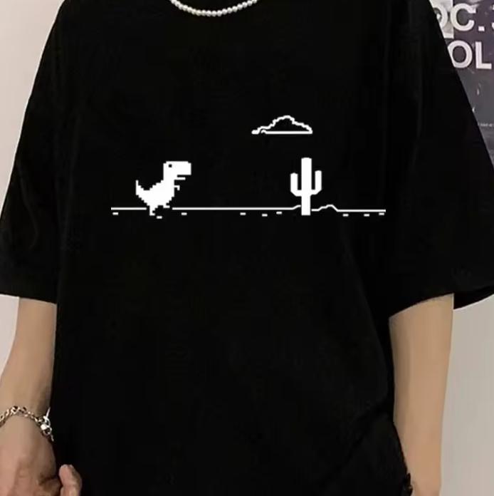Mosaic Game Cactus Little Dinosaur Unisex Tshirts Creativity Street Funny Short Sleeve Casual Allmath Unisexs Clothing Tshirt
