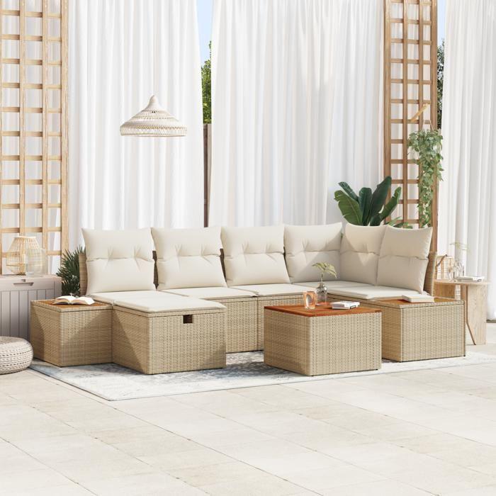 VidaXL 7-Piece Garden Sofa Set with Beige Cushions In Poly Rattan 3359638