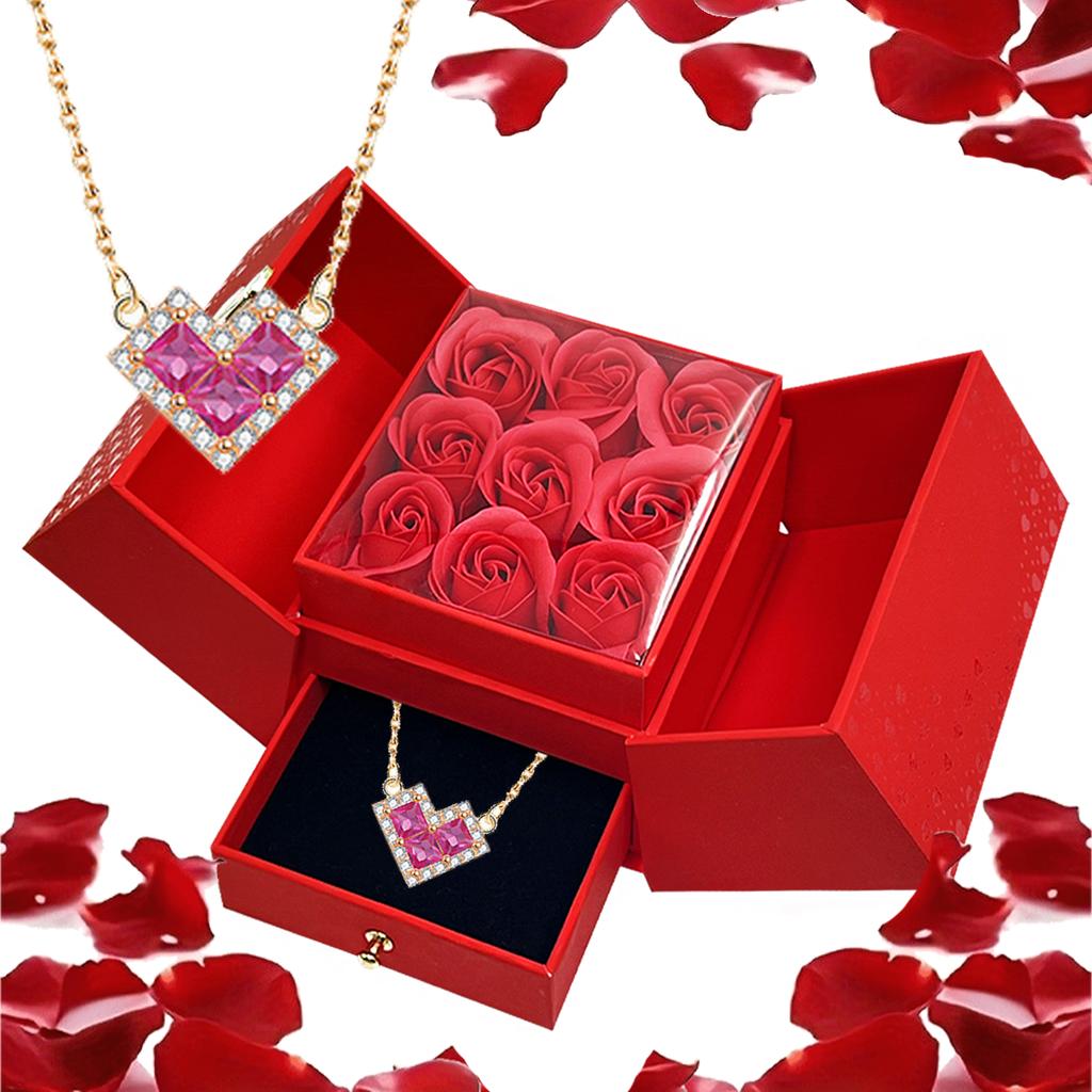 Luxury Heart-Shaped Necklace with Red Synthetic Zirconia Pendant,Romantic Gift for Mom,Birthday, Valentine'S Day, Wedding Party