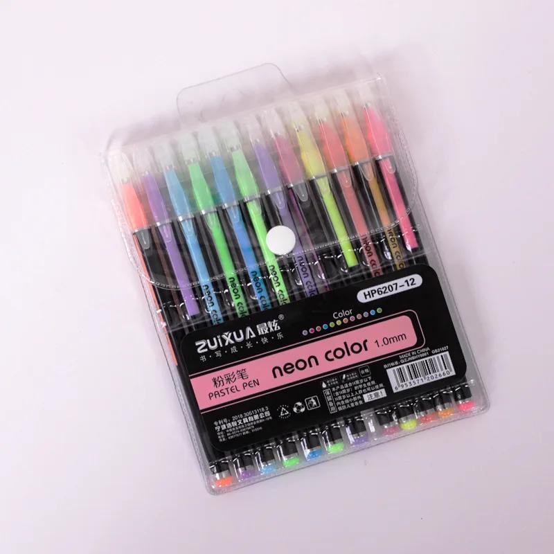 

12pcs Metallic Glitter Colors Highlighter Pastel Gel Pens Metallic Coloring Book Journals Drawing Art Markers Promotion Pen