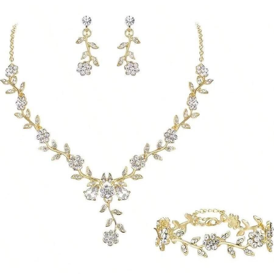 Rhinestone Kolczyki Naszyjnik Kształt Kropli Wody Zestaw Biżuterii Akcesoria Pasujące do Sukni Wieczorowej Damskiej