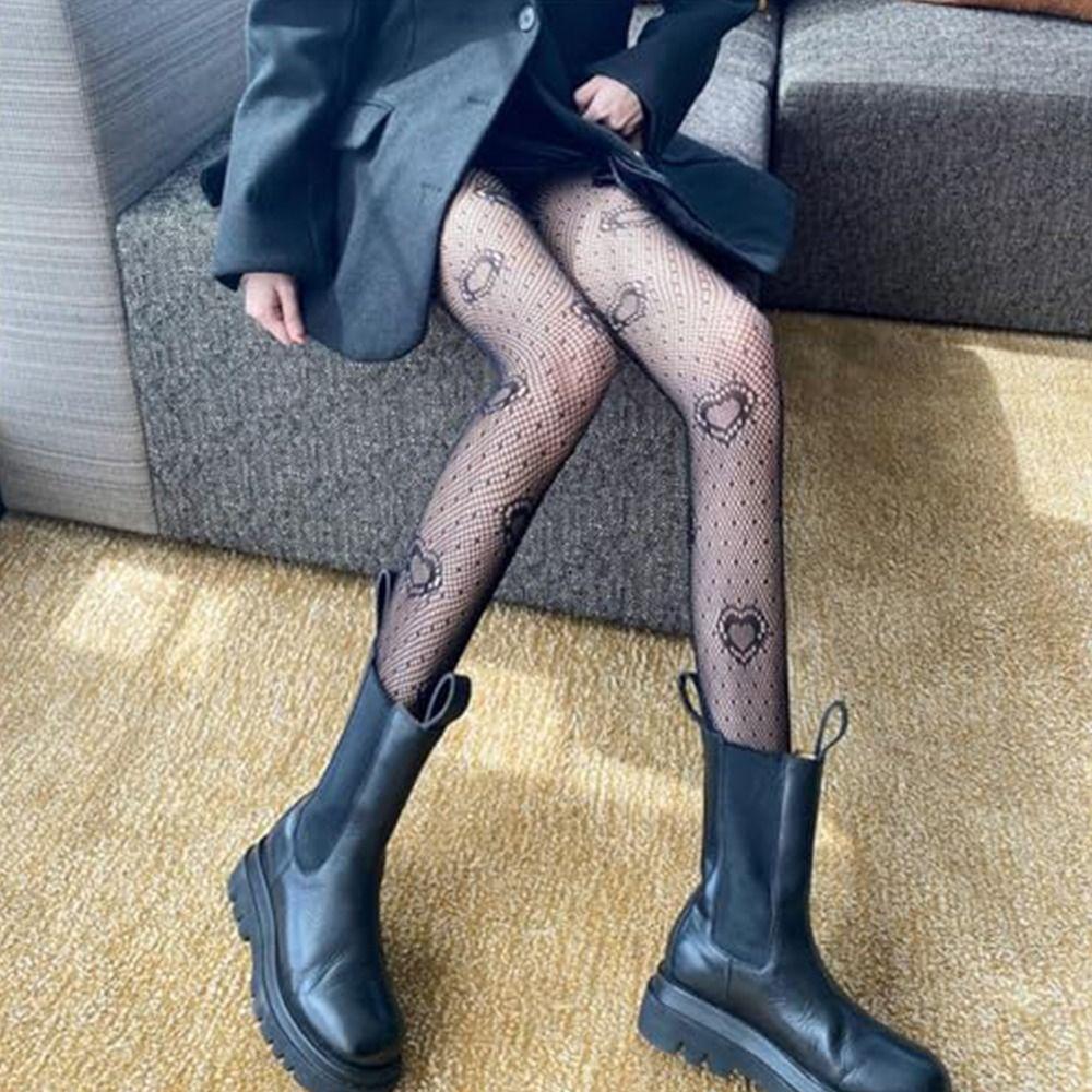 Butterfly and Love Heart Patterned Fishnets Leggings Plus Size Lace Tights for Women