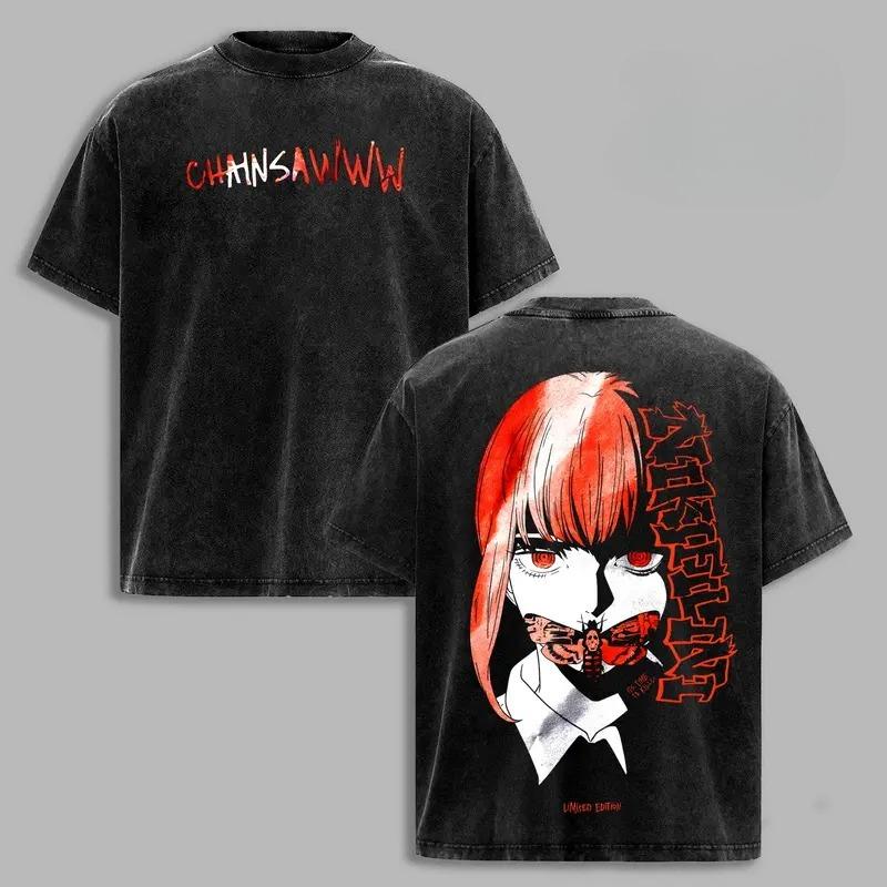 

Anime Chainsaw Man Makima Graphic T Shirt Men Women Washed Cotton Tshirts Vintage Casual Clothing Harajuku Oversized T-shirt XXL
