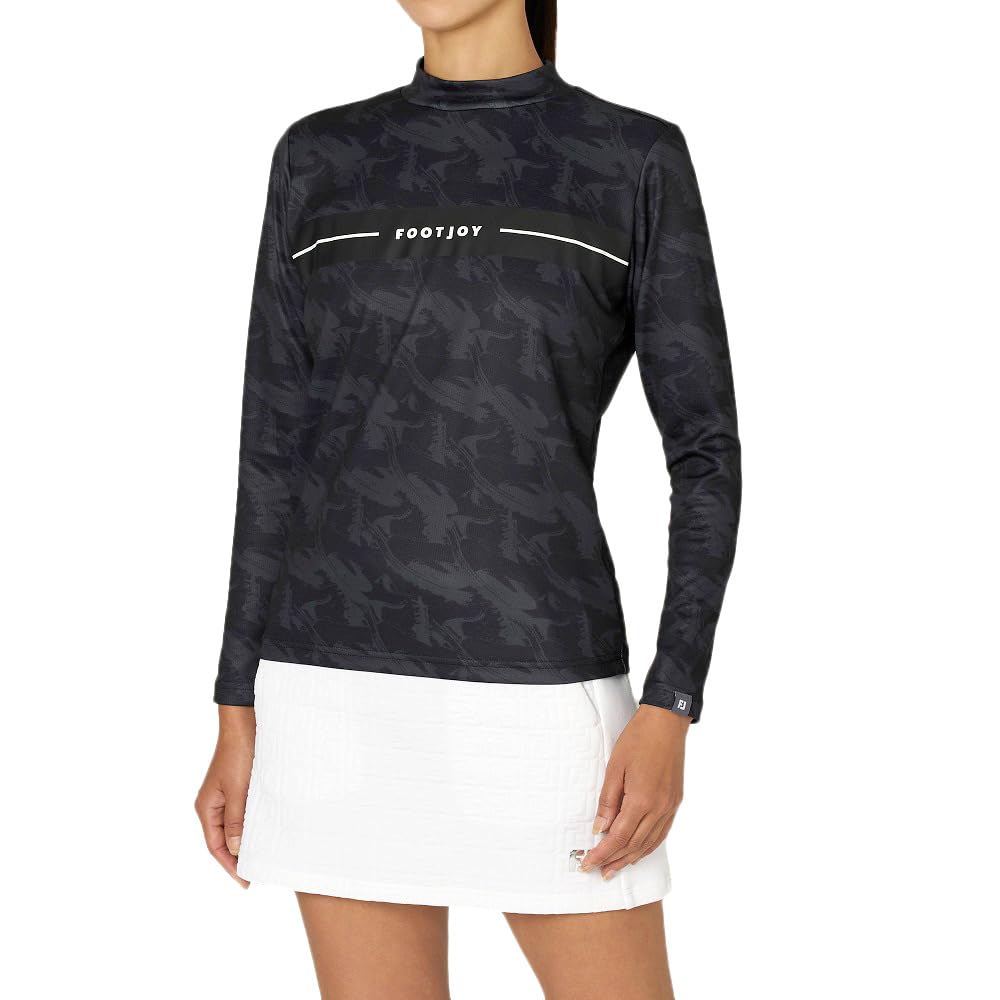 FootJoy Footwear Motif Print Long Sleeve Mock Neck Shirt, Black, Women's, XL, FJW-F24-S04, 32272-XL