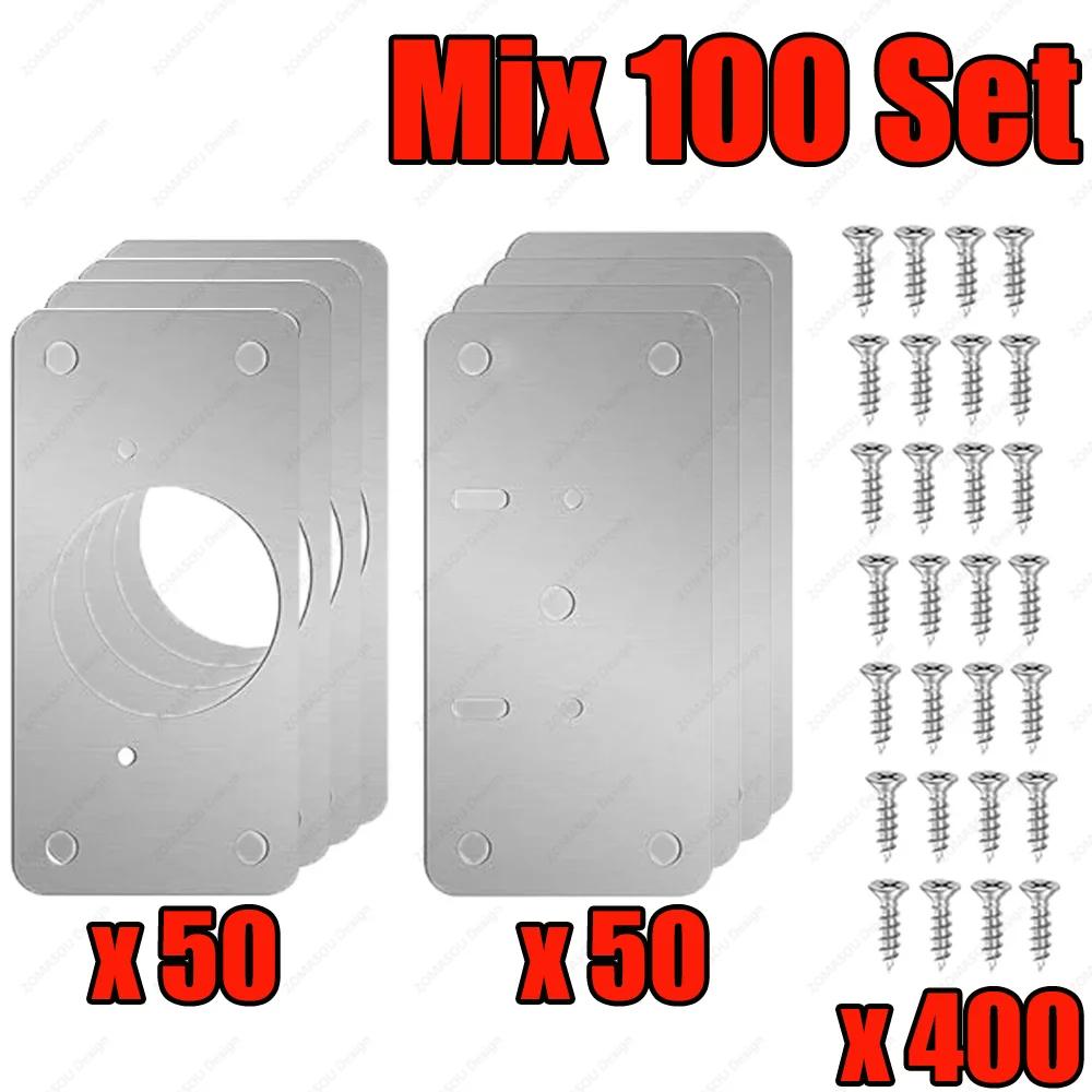 2-100Set Stainless Steel Hinge Fixing Plate Kit Cabinet Door Hinge Repair Plate Bracket with Mounting Screw Furniture Tools