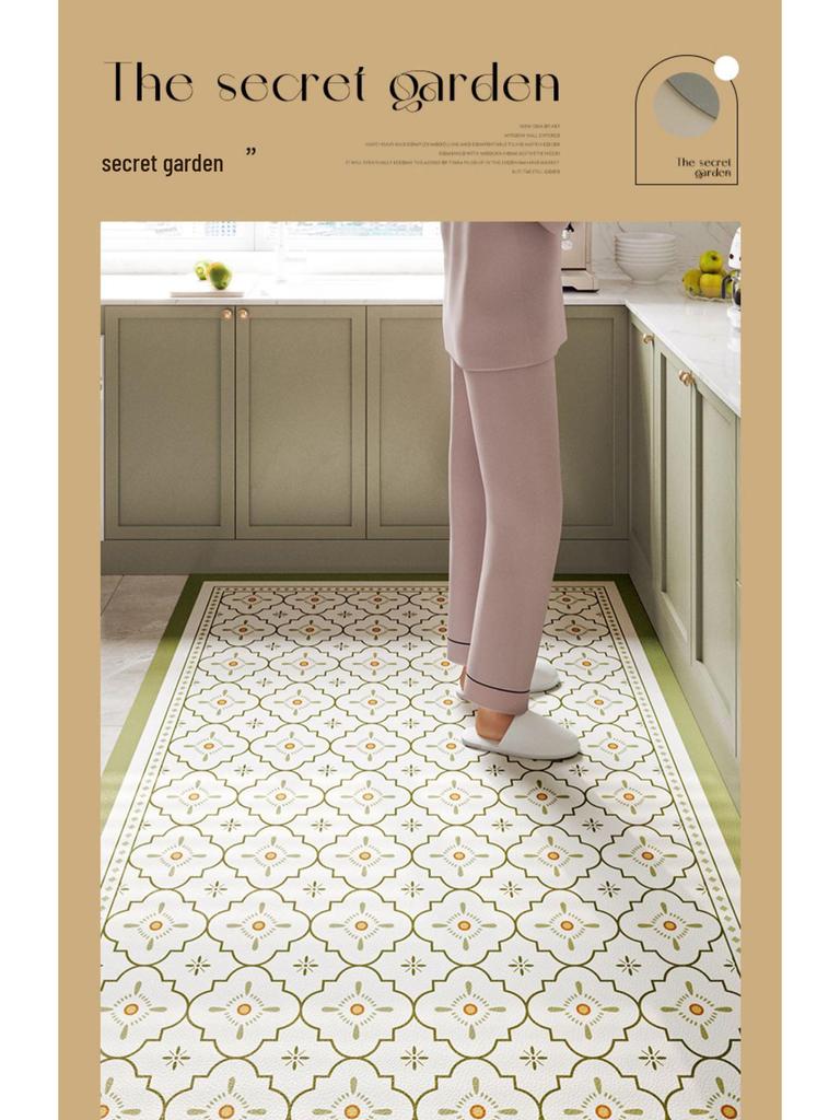 Non-Slip, Oil-Proof PVC Kitchen Floor Mat - Stain-Resistant, Easy-Clean, Full-Coverage Leather