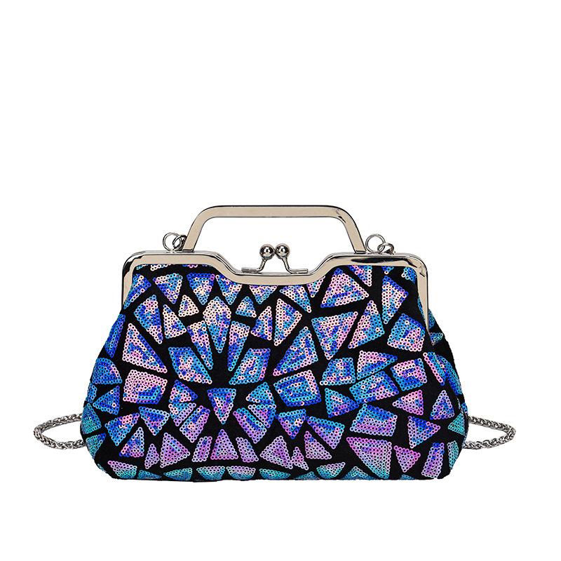 Bag new 2025 European and American fashion sequins colorful portable dinner bag ins women's retro clip shell bag