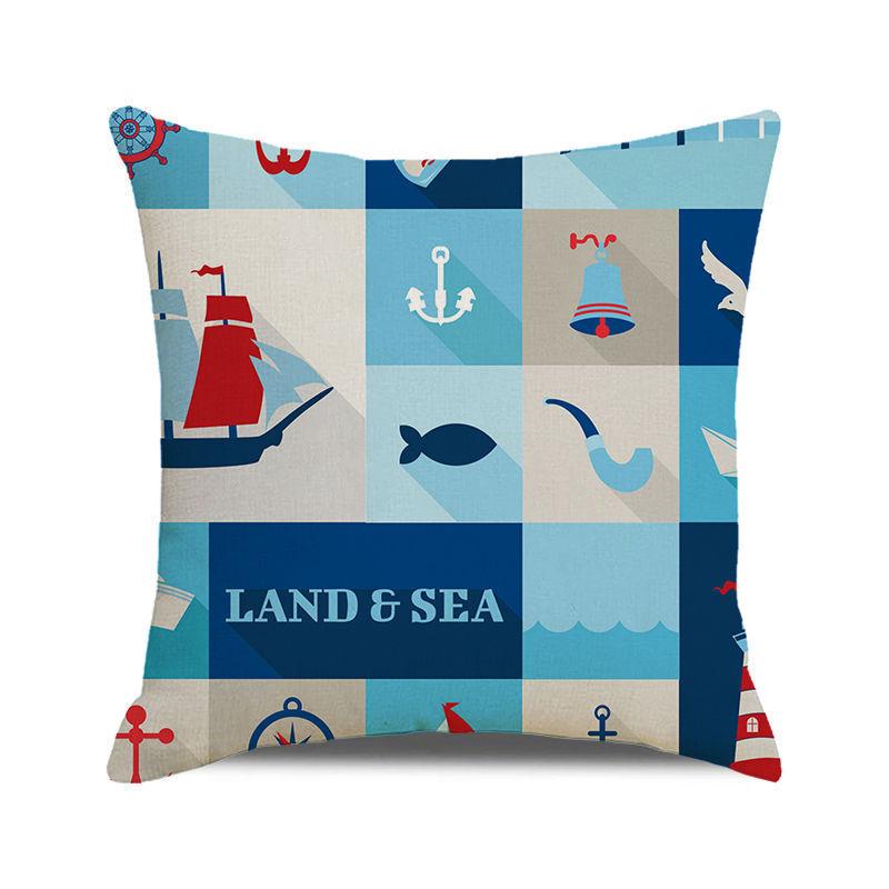 Watercolor Maritime-themed Logo Digital Printing Short Plush Pillow Covers for Car Sofa Office Cushion Cover Home Goods