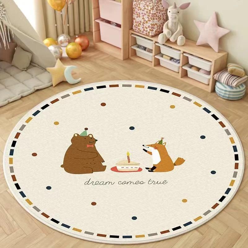 Round Circle Soft Mat Cute Cartoon Bedroom Carpet Computer Chair Floor Rugs Living Room Sofa Swivel Chair Mat Foot Pad Kids Love