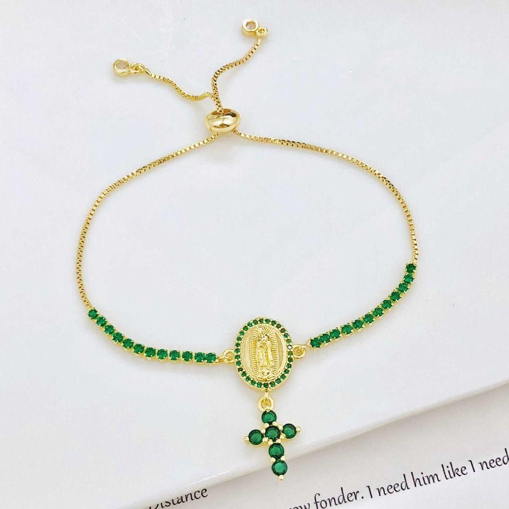 5-Color Virgin Mary Bracelet Luxury Rhinestones Cross Tassel Bracelet Simple Exquisite Crystal Bracelet Party Jewelry Gift