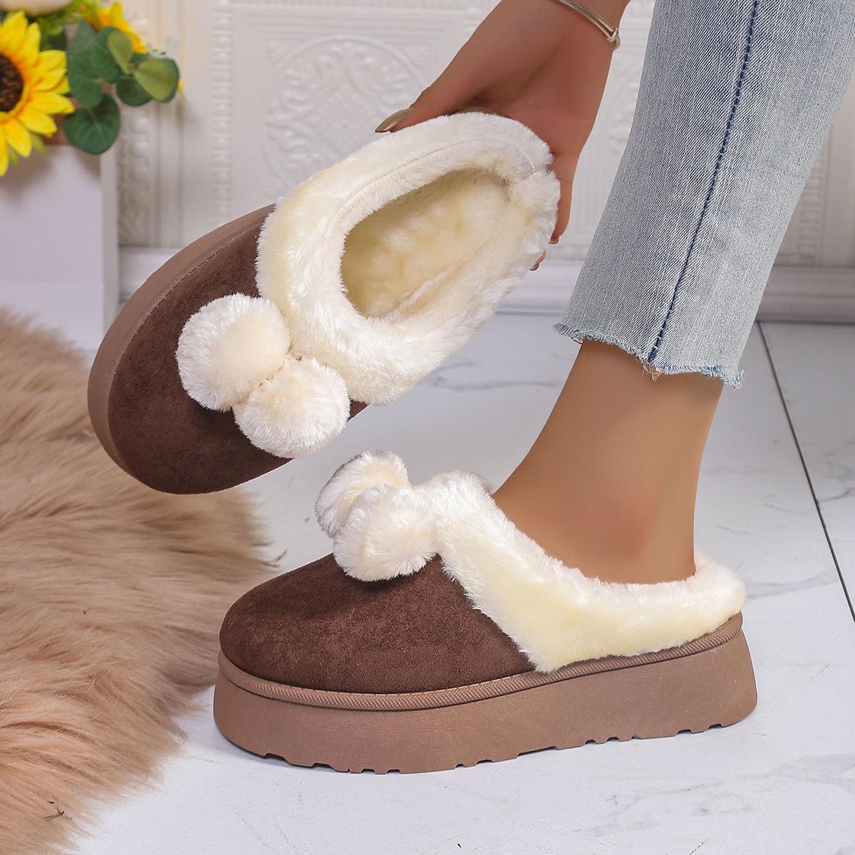

Cute ball snow boots half drag autumn and winter thick-soled fluffy shoes women wear fleece 40
