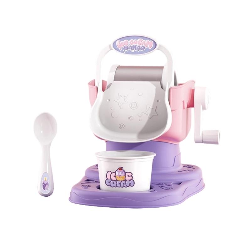 

Easy to Use Soft Serve Ice Cream Maker for Kids Portable Hand Crank Frozens Dessert Making Machine Educational Toy