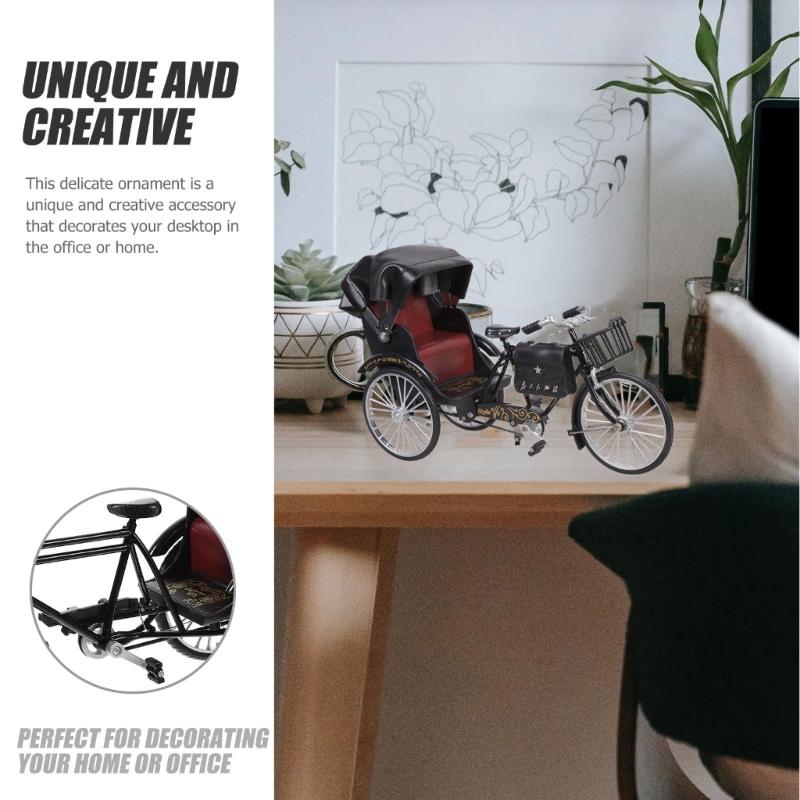 Collectible 1:10 Miniature Tricycle Model Iron Three Wheeld Rickshaw Replicas Vintage Desktop Decoration Gift For Adults