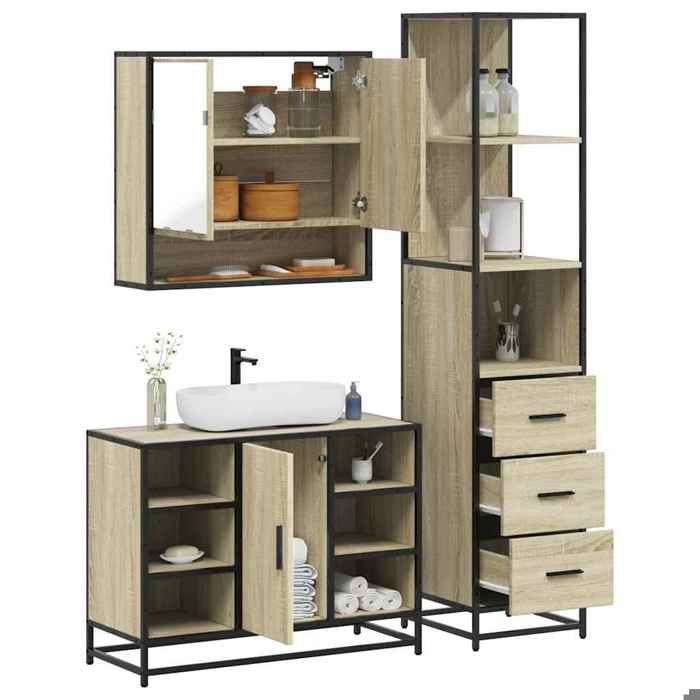 VidaXL Ensemble De Meubles De Salle De Bain 3 Pcs Chêne Sonoma, Armoire De Salle De Bain, Armoire De Rangement De Toilette, 3301181