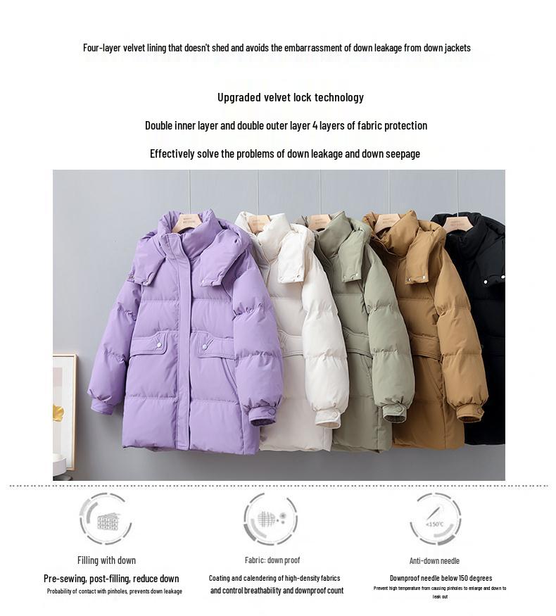 Women's 2025 Mid-Length White Duck Down Jacket - Trendy, Slimming, Thick Winter Coat with Auspicious Cloud Design