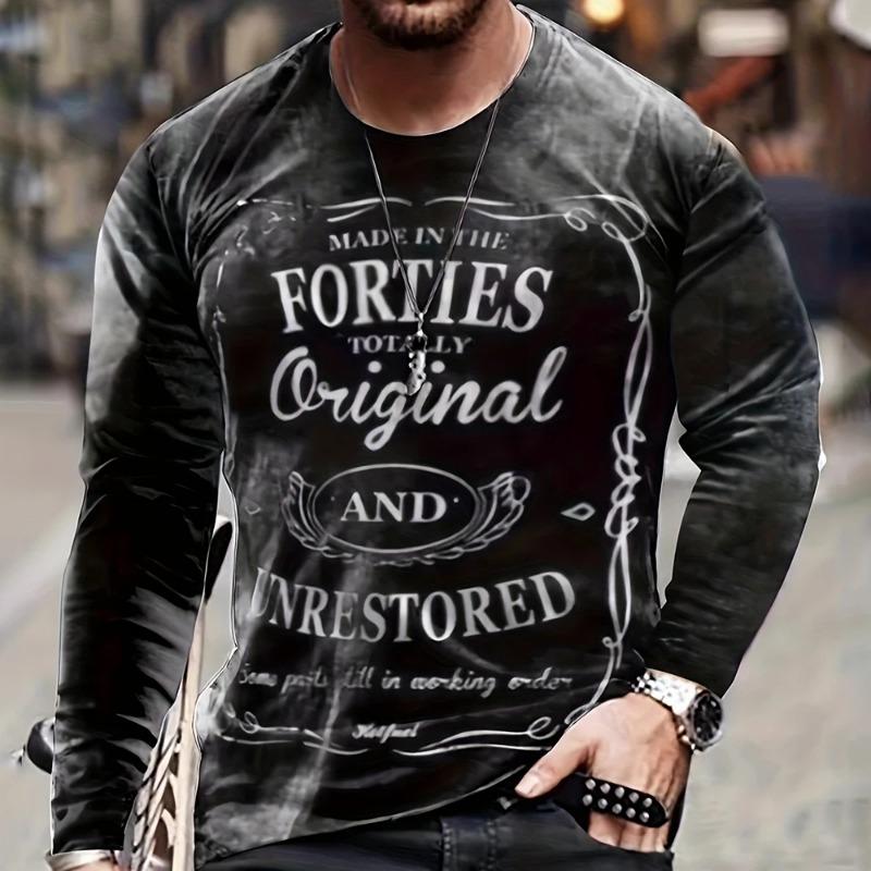 Fall 3D Flame Printing Men's Round Neck Long Sleeve Pullover Fashion Loose T Shirt Retro Street Long Sleeve Round Neck T Shirt