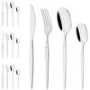 16Pcs Western Golden Cutlery Set Knife Fork Spoon Dinnerware Set Flatware Stainless Steel Silverware Party Kitchen Tableware